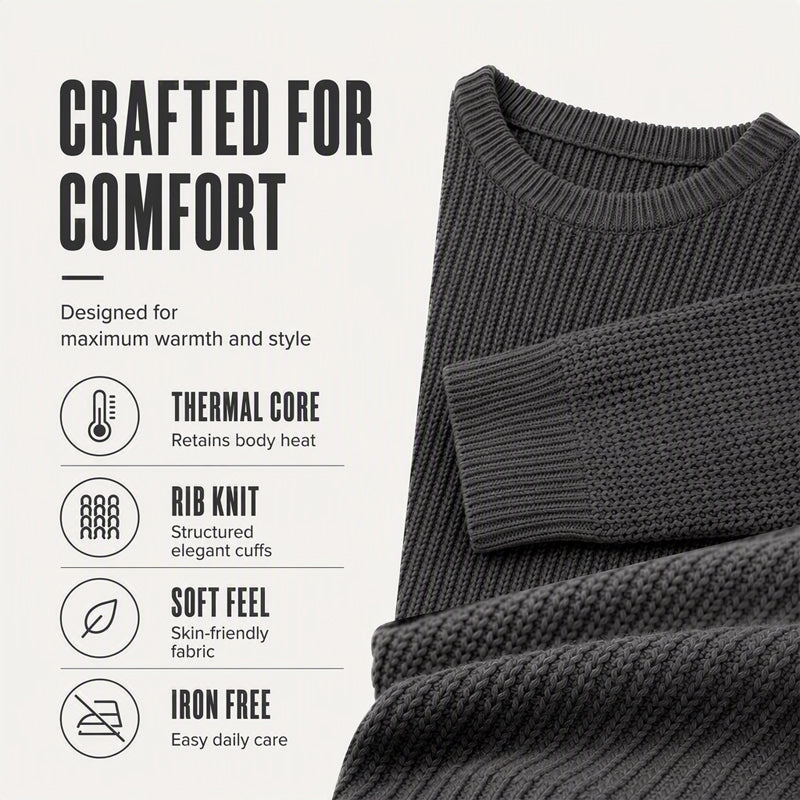 🎁Men's Crewneck Sweater Soft Casual Sweaters Classic Long Sleeve Pullover Sweaters with Ribbing Edge