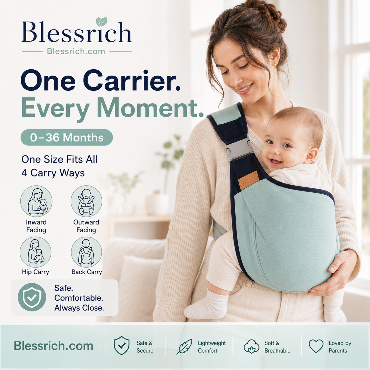 👶 4-in-1 Breathable Baby Carrier