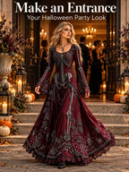 🕸️ Gothic Skeleton Maxi Dress – Dramatic Bell Sleeves & Halloween Elegance 🖤