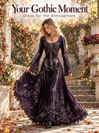 🕸️ Gothic Skeleton Maxi Dress – Dramatic Bell Sleeves & Halloween Elegance 🖤