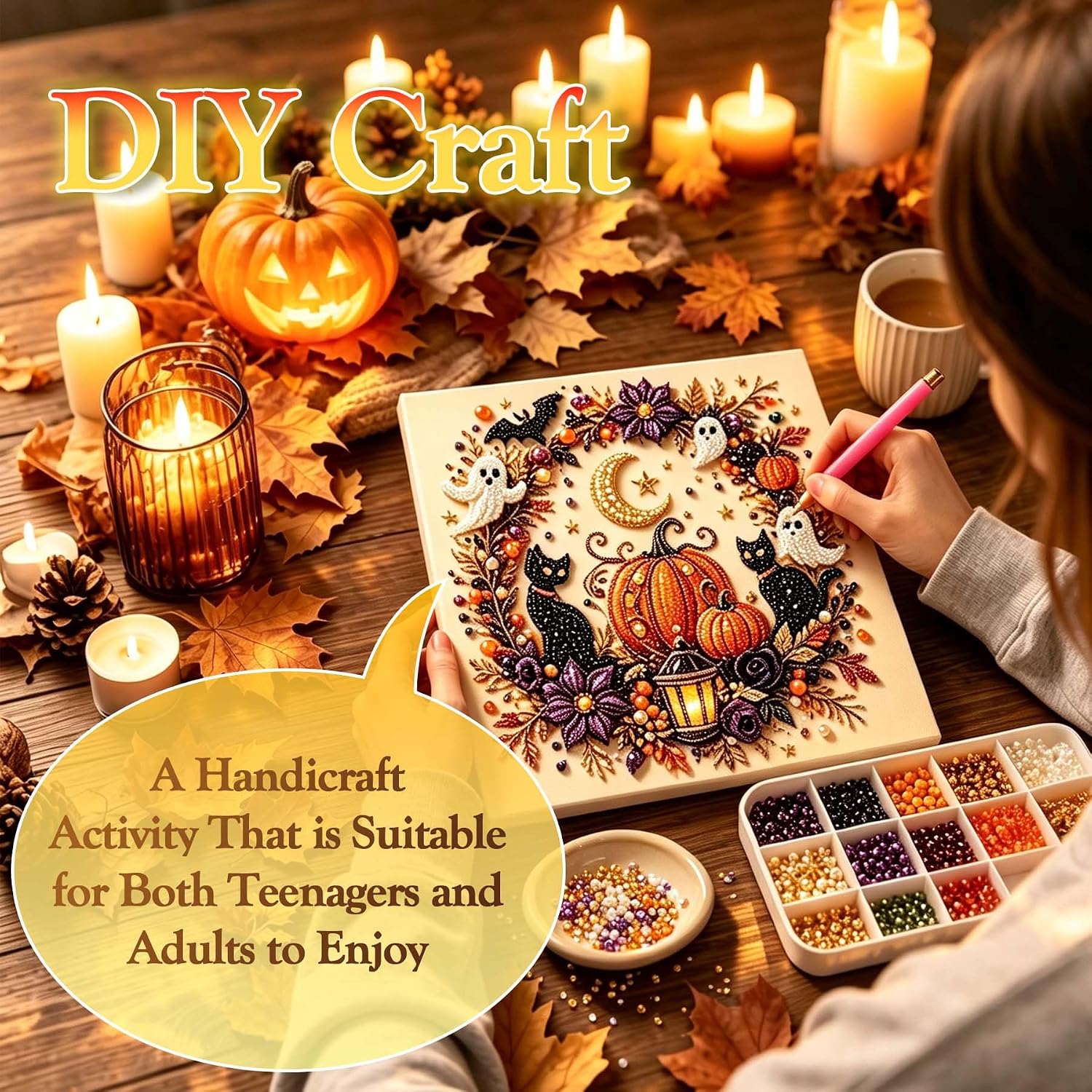 🎃 Halloween Ghost Pearl Art Kit – Create Your Own Spooky Fall Wall Decor
