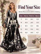 🕸️ Gothic Skeleton Maxi Dress – Dramatic Bell Sleeves & Halloween Elegance 🖤