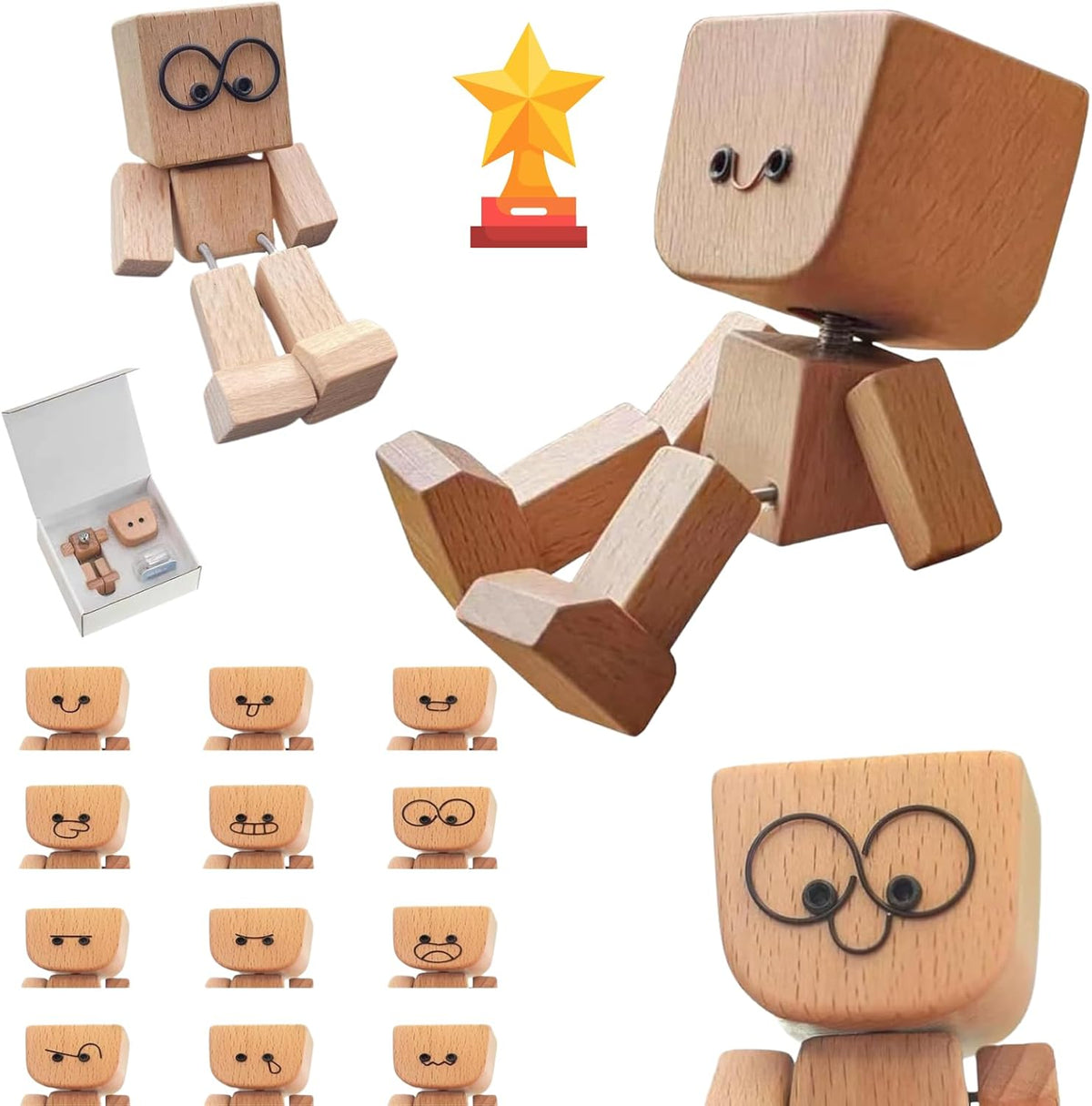 (🌲Early Christmas Sale- 49% OFF) Shaking Feet Wooden Doll - Sways with 12 Pcs Magnetic Expressions