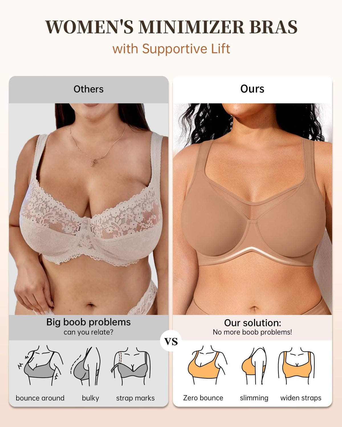 🔥 Today Only: Buy One, Get Two!💐Women's Elegant Sheer Full Coverage Minimizer Bra ✨ Plus Size for Large Busts