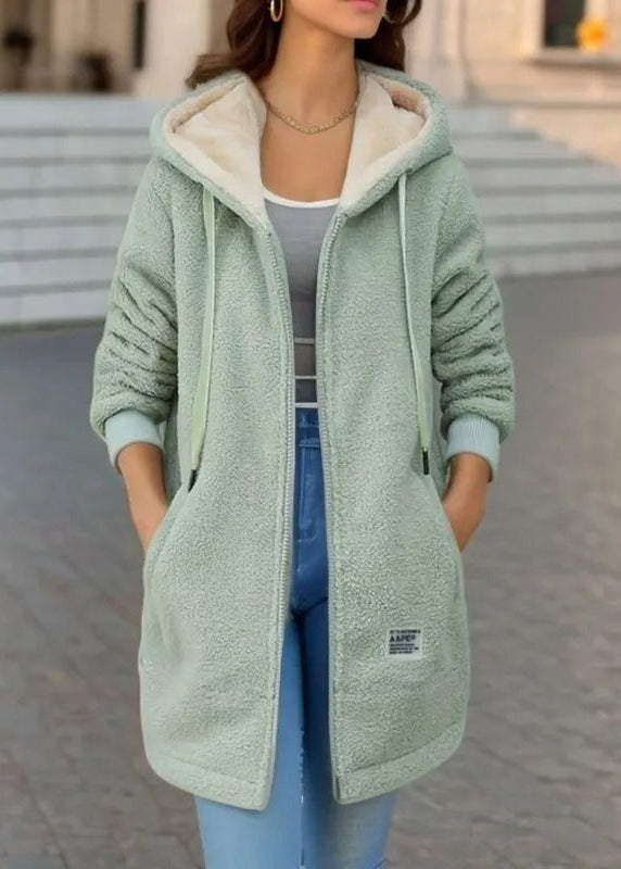 Long coat with hood and fleece lining