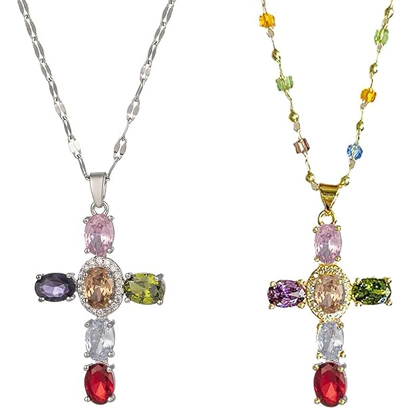 ⏳Limited-time 50% off⏰Colorful Rhinestone Cross Pendant Necklaces✝️🌈