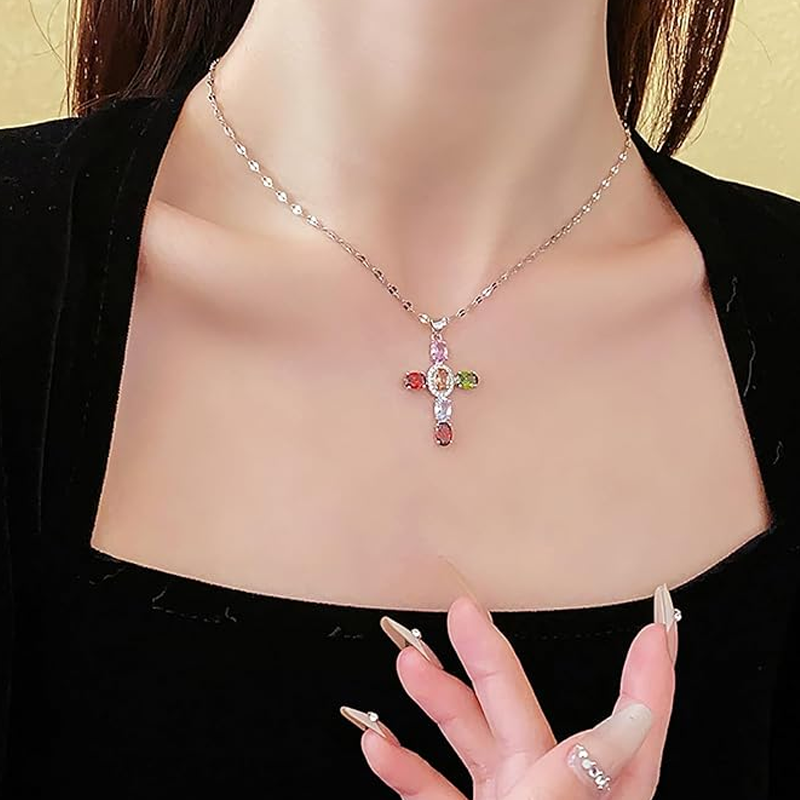 ⏳Limited-time 50% off⏰Colorful Rhinestone Cross Pendant Necklaces✝️🌈