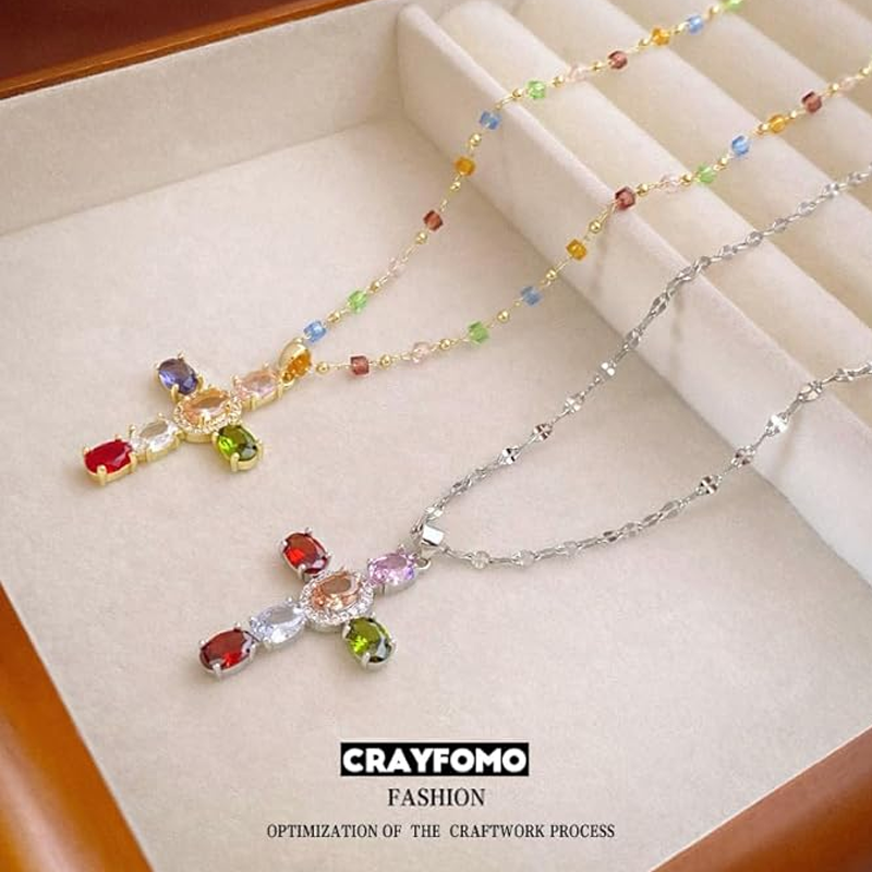 ⏳Limited-time 50% off⏰Colorful Rhinestone Cross Pendant Necklaces✝️🌈