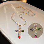 ⏳Limited-time 50% off⏰Colorful Rhinestone Cross Pendant Necklaces✝️🌈