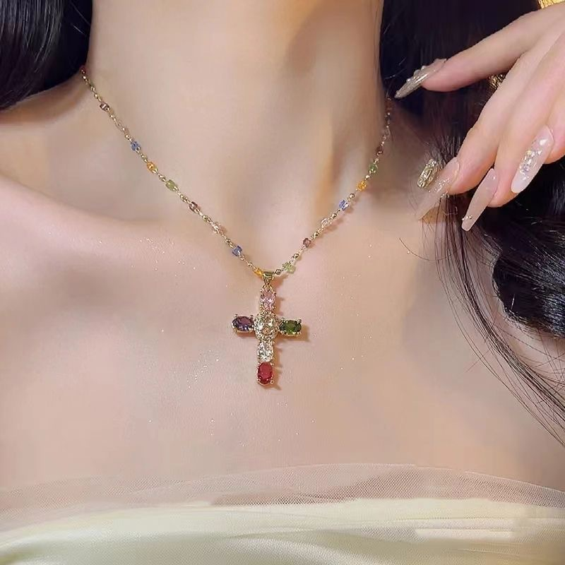 ⏳Limited-time 50% off⏰Colorful Rhinestone Cross Pendant Necklaces✝️🌈