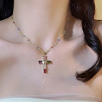 ⏳Limited-time 50% off⏰Colorful Rhinestone Cross Pendant Necklaces✝️🌈