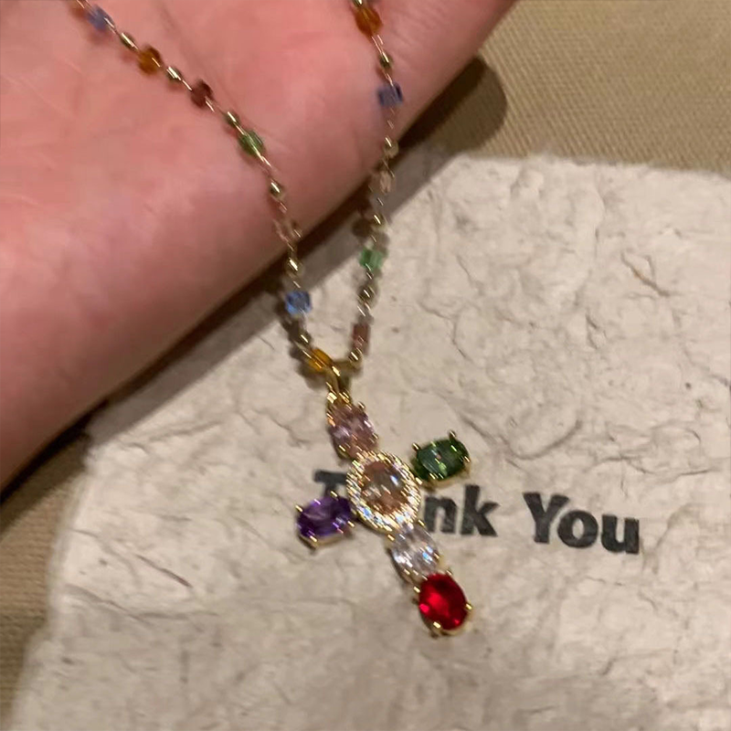 ⏳Limited-time 50% off⏰Colorful Rhinestone Cross Pendant Necklaces✝️🌈