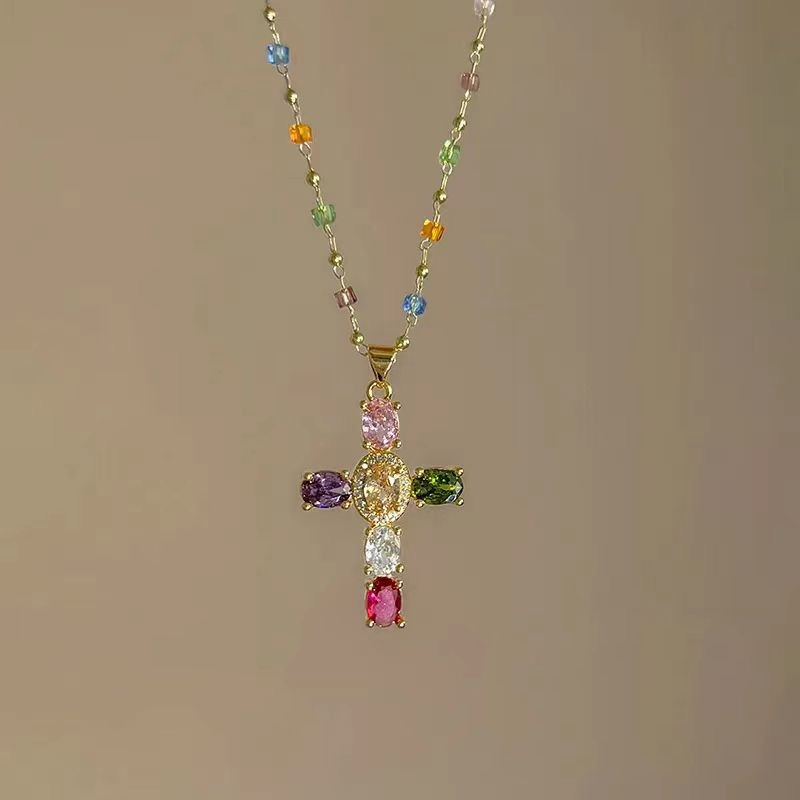 ⏳Limited-time 50% off⏰Colorful Rhinestone Cross Pendant Necklaces✝️🌈