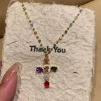 ⏳Limited-time 50% off⏰Colorful Rhinestone Cross Pendant Necklaces✝️🌈