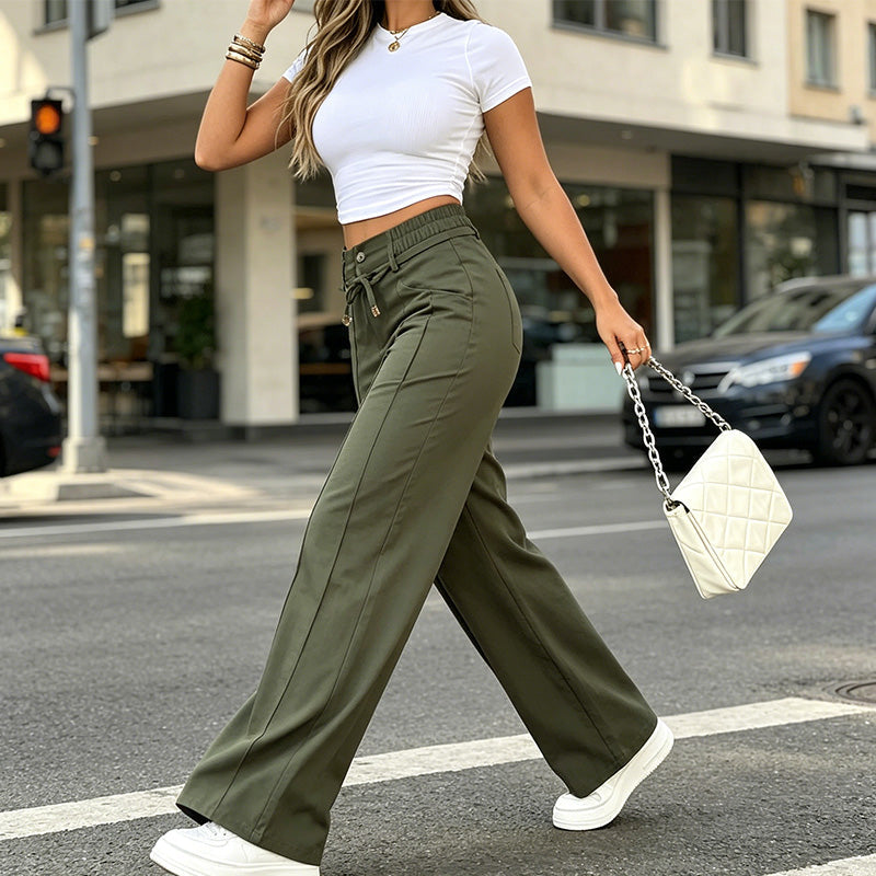 👖💥Women's High-Waisted Straight Leg Trousers – Front seam & elastic back – Versatile, comfortable & perfect for office or casual wear ✨🌸