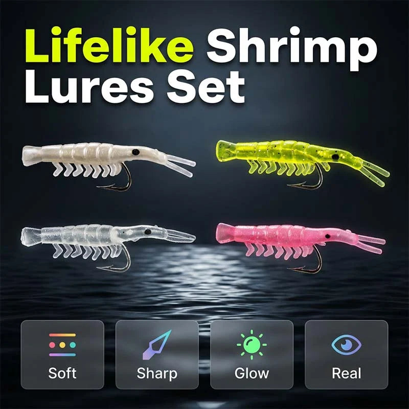 🦐🎣50PCS Luminous Shrimp Lures – Glow in the Dark & Sharp Hooks 🌙✨