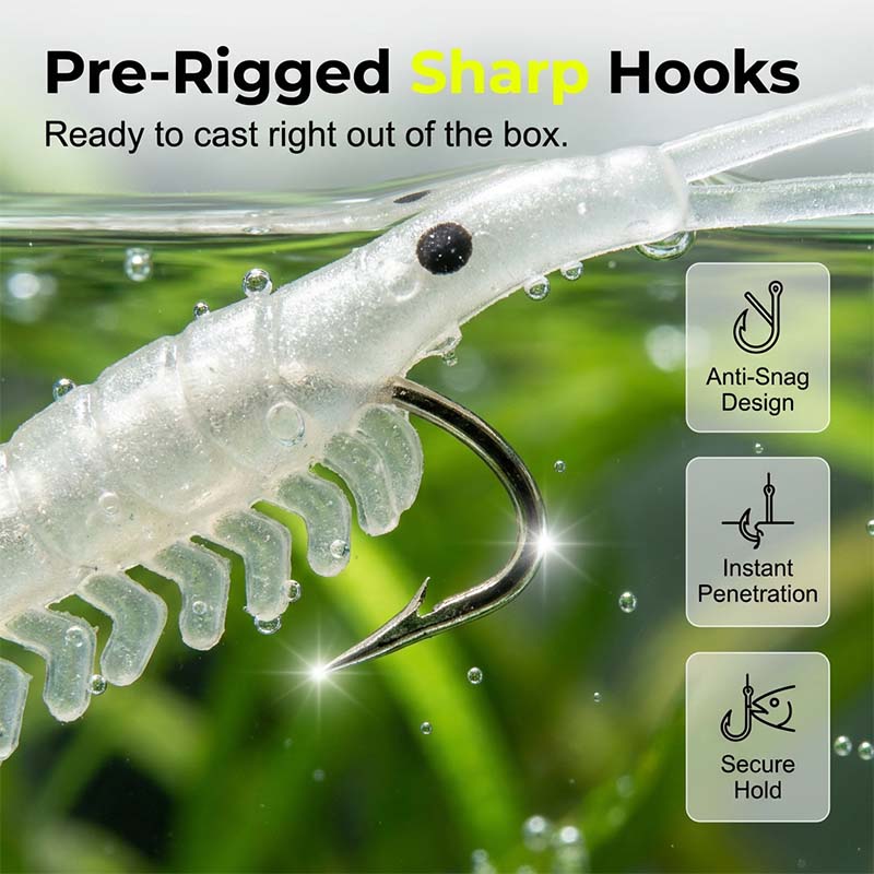 🦐🎣50PCS Luminous Shrimp Lures – Glow in the Dark & Sharp Hooks 🌙✨
