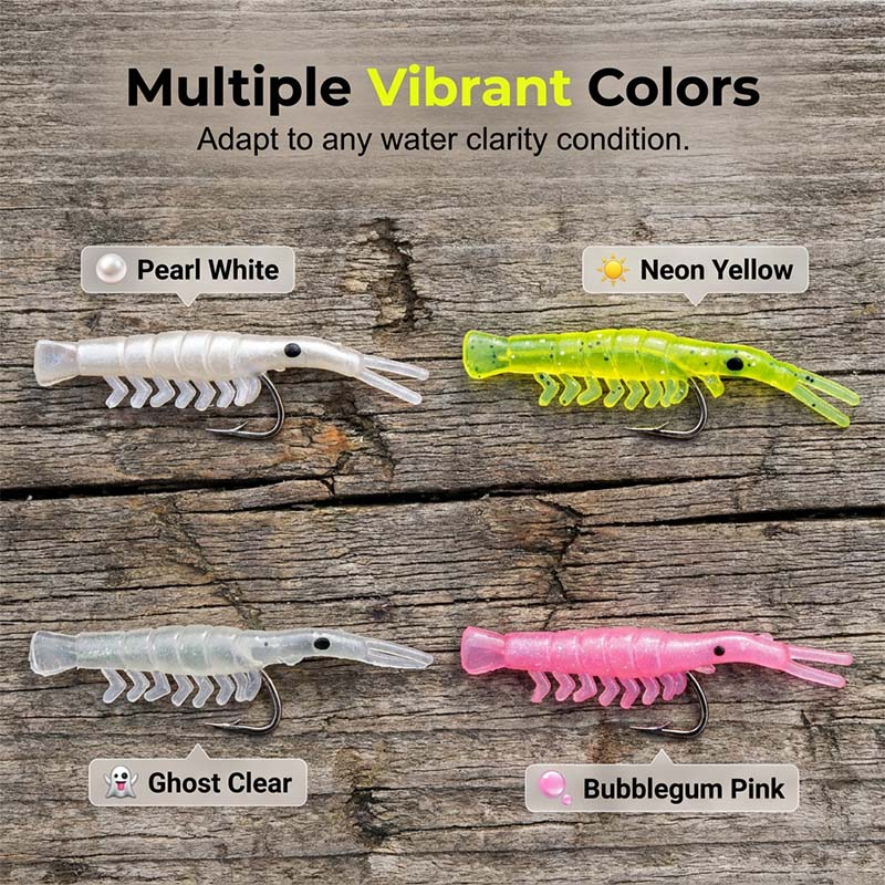 🦐🎣50PCS Luminous Shrimp Lures – Glow in the Dark & Sharp Hooks 🌙✨