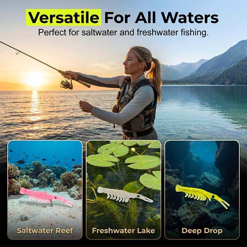 🦐🎣50PCS Luminous Shrimp Lures – Glow in the Dark & Sharp Hooks 🌙✨