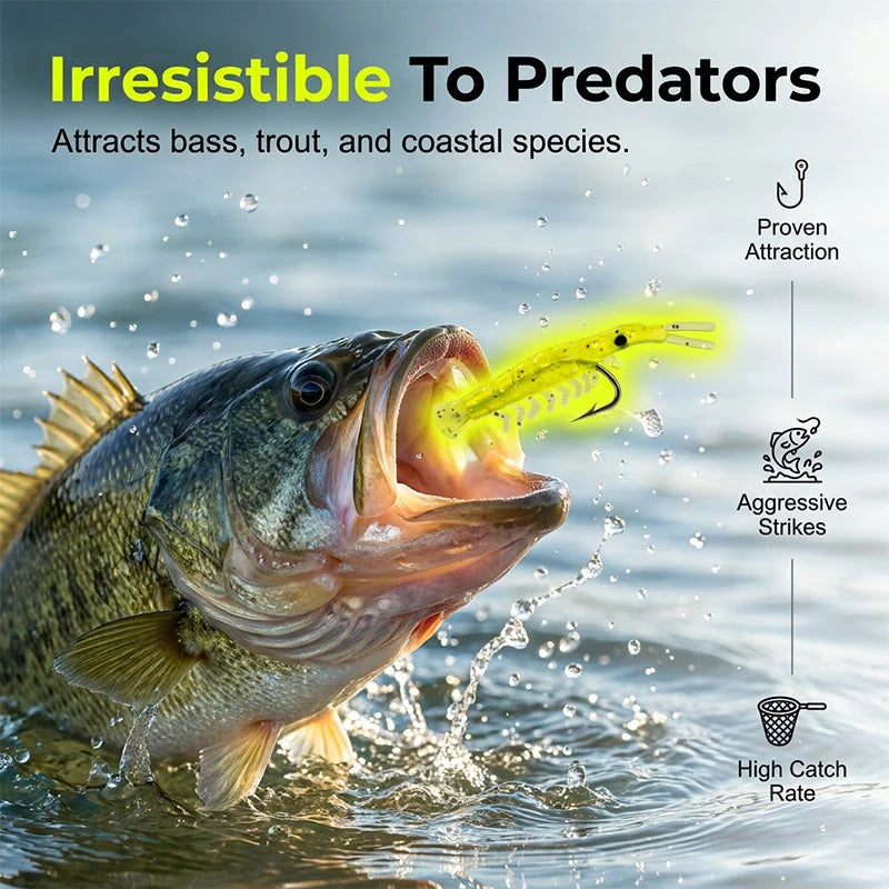 🦐🎣50PCS Luminous Shrimp Lures – Glow in the Dark & Sharp Hooks 🌙✨