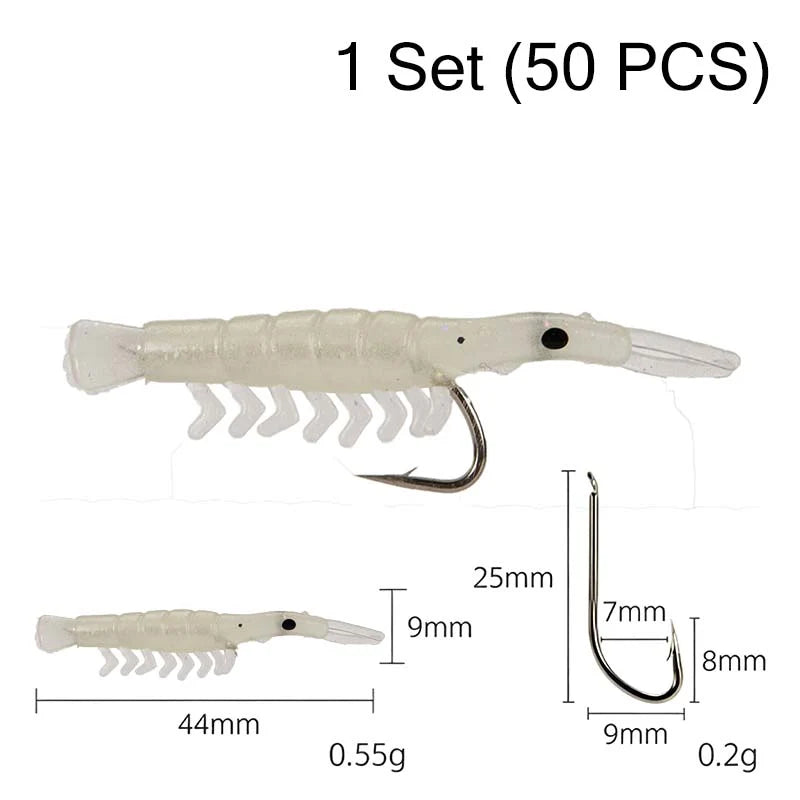 🦐🎣50PCS Luminous Shrimp Lures – Glow in the Dark & Sharp Hooks 🌙✨