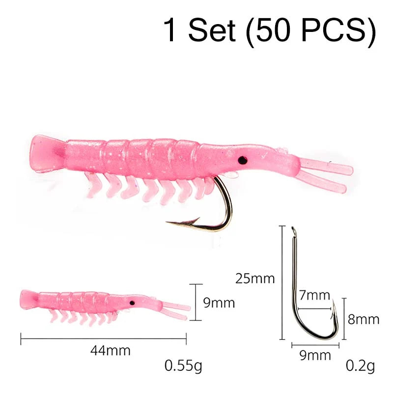 🦐🎣50PCS Luminous Shrimp Lures – Glow in the Dark & Sharp Hooks 🌙✨