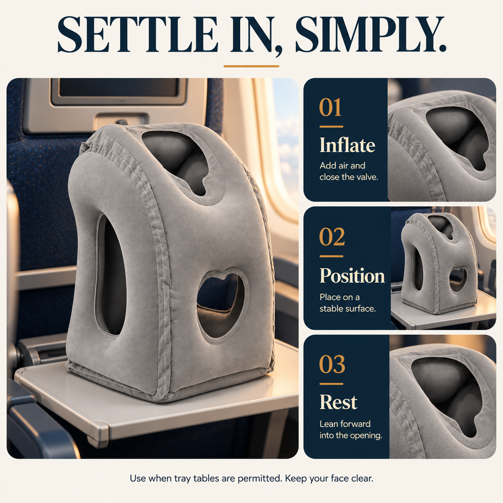 ✈️ Inflatable Airplane Sleep Pillow – Lean-Forward Travel Comfort